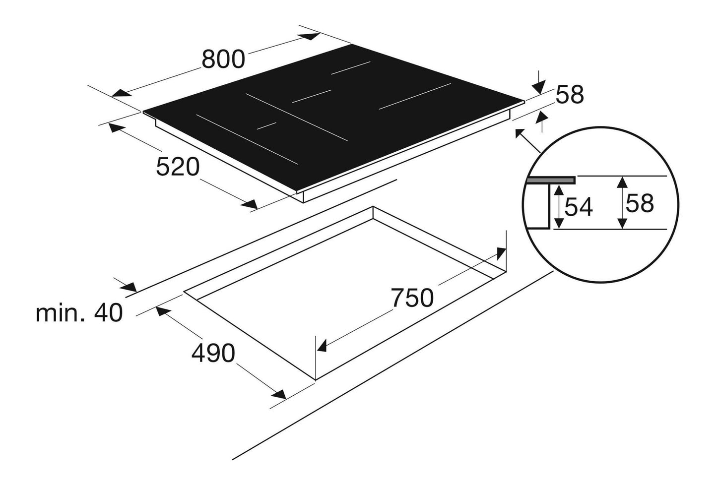 ETNA KIF780ZT – Inductiekookplaat 80 cm met 5 Powerzones en Flex‑Octazone