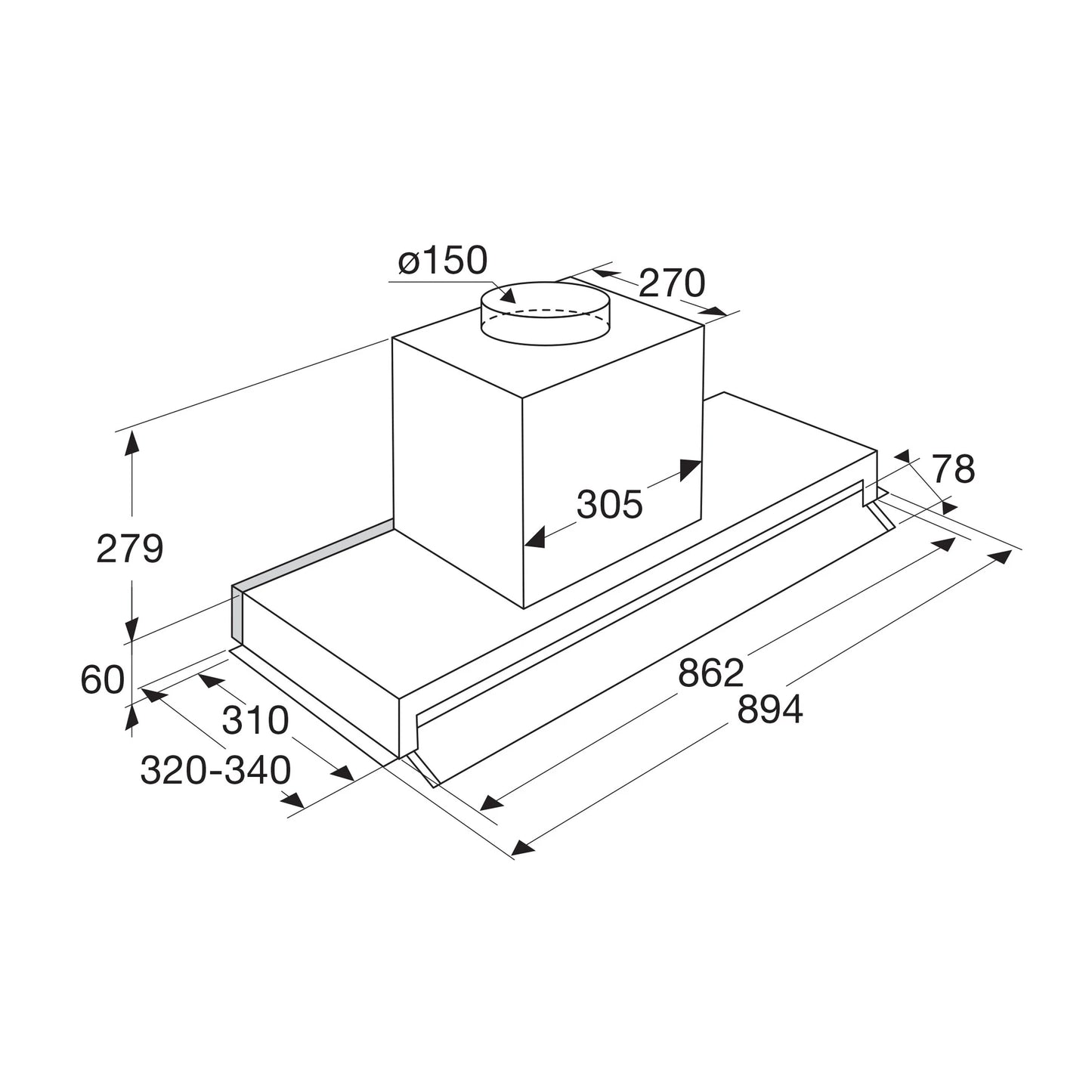 Pelgrim IBS930MAT - Afzuigkap - 710 m³/h afzuigcapaciteit - Matzwart