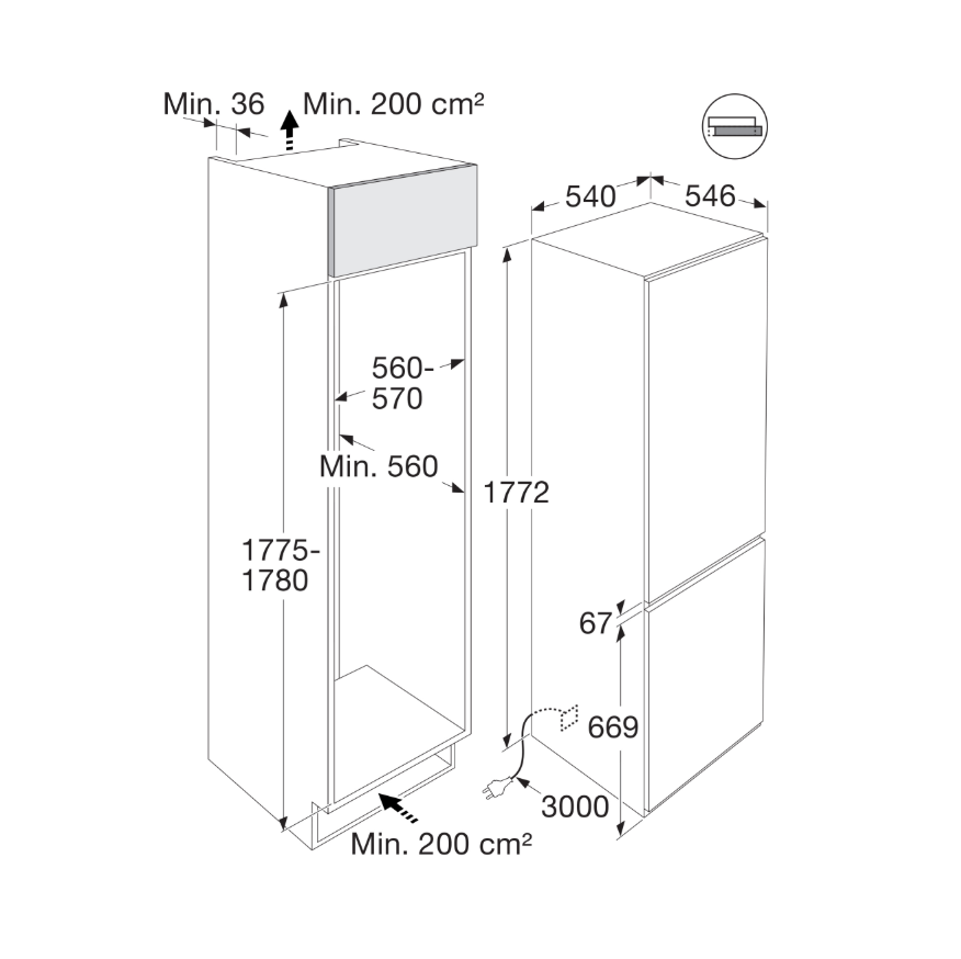 ATAG KSC6178NEP – Inbouw Koel-Vriescombinatie – 248 Liter – NoFrost – 178 cm