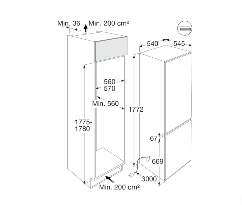 Pelgrim PCS82178N – Inbouw Koel-Vriescombinatie – 248 Liter – NoFrost – 178 cm