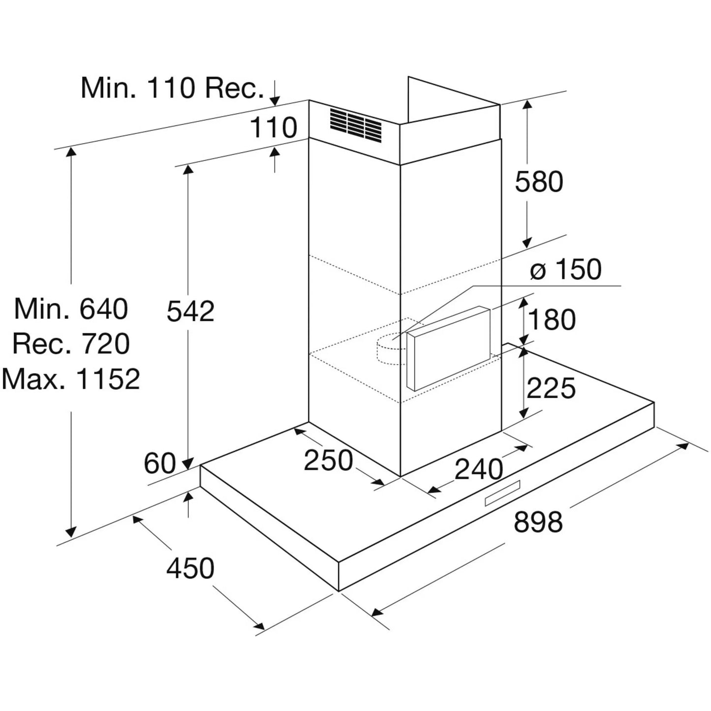 ATAG WS90211JM – Wandafzuigkap 90 cm | RVS | 700 m³/h Afzuigcapaciteit | LED-verlichting