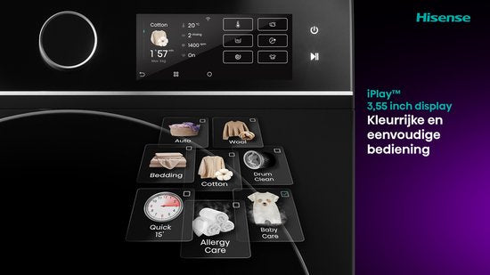 Hisense WF5I1045BBQ Wasmachine - Voorbelading - 10,5 kg - 1400 RPM - Zwart - A-klasse - ConnectLife