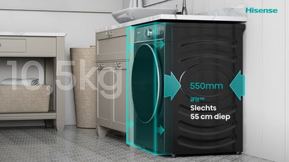 Hisense WF5I1045BBQ Wasmachine - Voorbelading - 10,5 kg - 1400 RPM - Zwart - A-klasse - ConnectLife