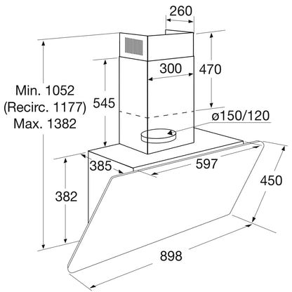 ETNA AD690ZT – Diagonale Wandschouw Afzuigkap 90 cm | Zwart Glas | Touch Control | 770 m³/h