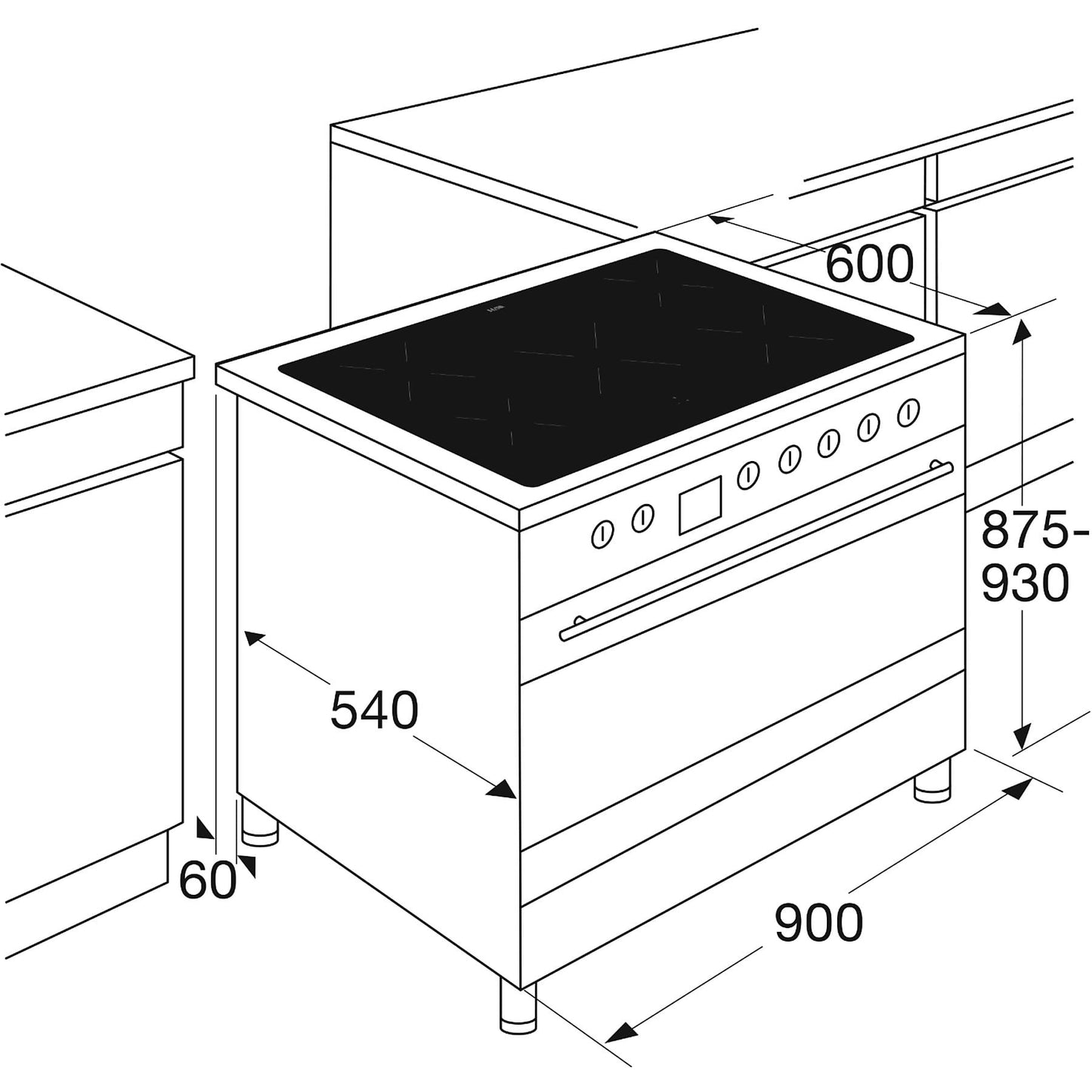 ETNA FI590ZWA - Fornuis - Inductie 3-fasen (Perilex) - breedte 90 cm