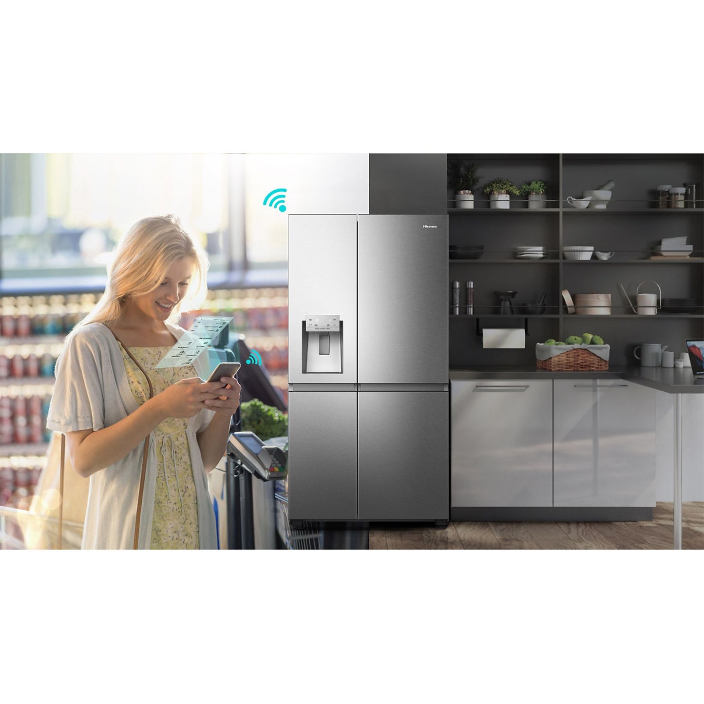 HISENSE RS818N4TFC - Amerikaanse koelkast - breedte 91 cm - hoogte 179 cm - inhoud 632 l - NoFrost
