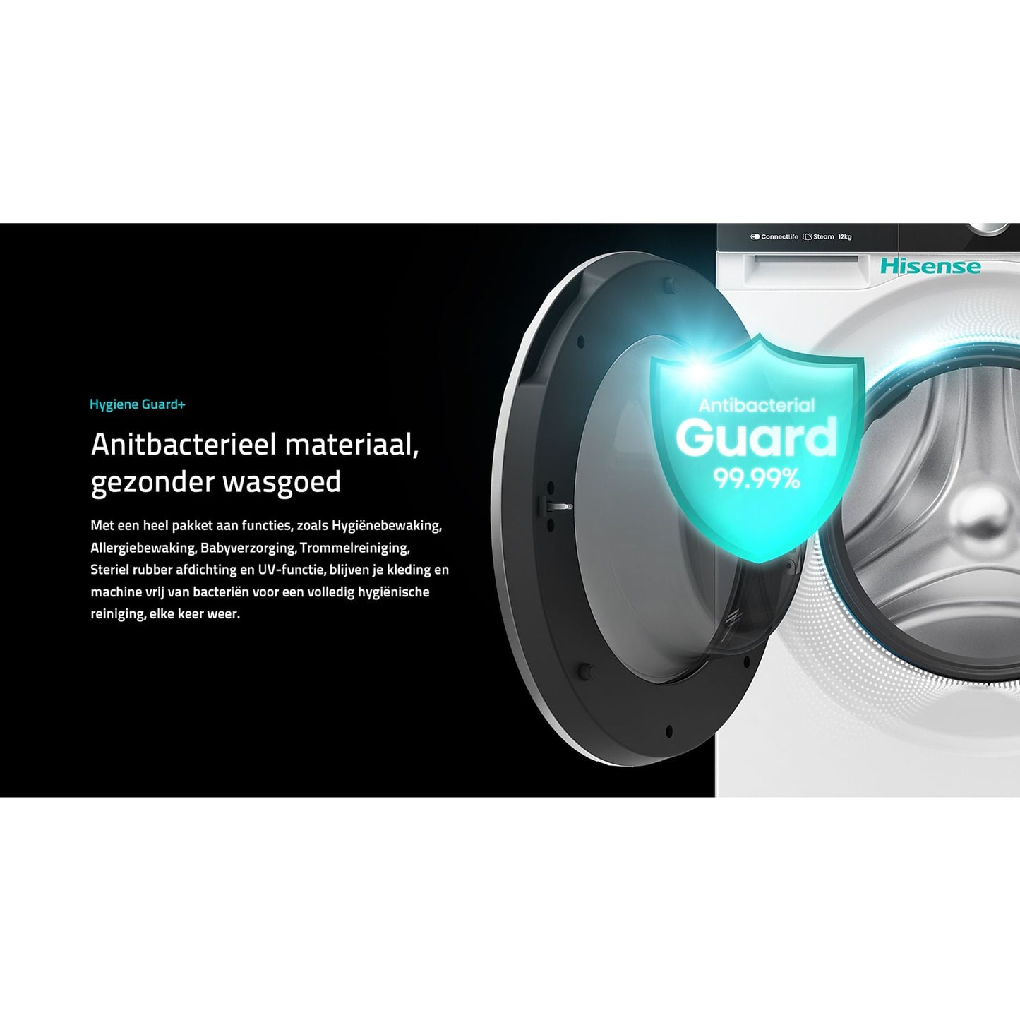 Hisense WF7S1247BB - Series 7 Smart Wasmachine - 12 kg - 1400 TPM - Zwart