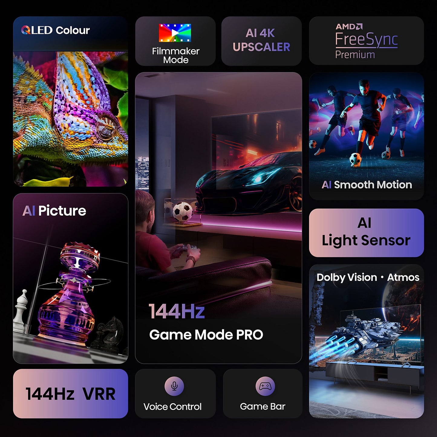 Hisense 75E7Q PRO – 75″ QLED 4K Smart TV met Dolby Vision, Dolby Atmos & 144Hz