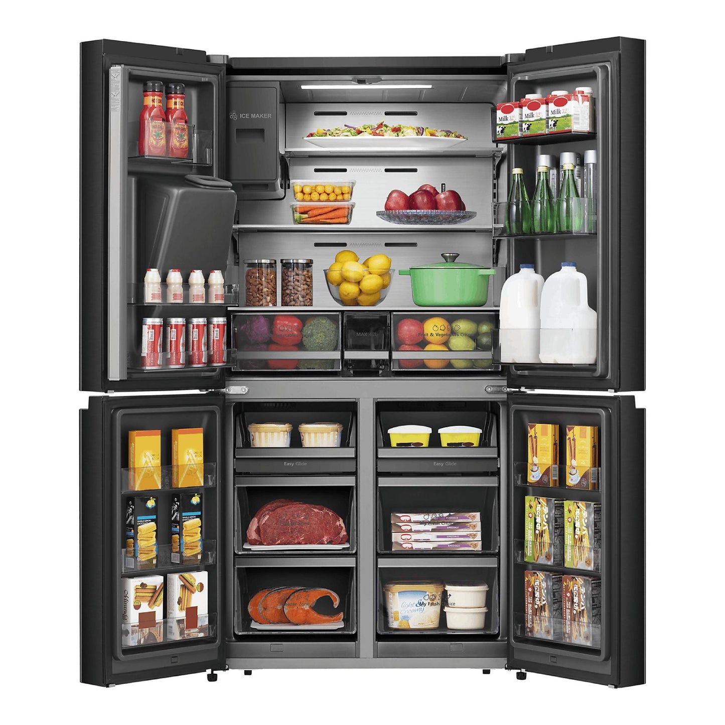 HISENSE RQ760N4SBFE Vrijstaande Cross door koelkast, Zwart, 584 l