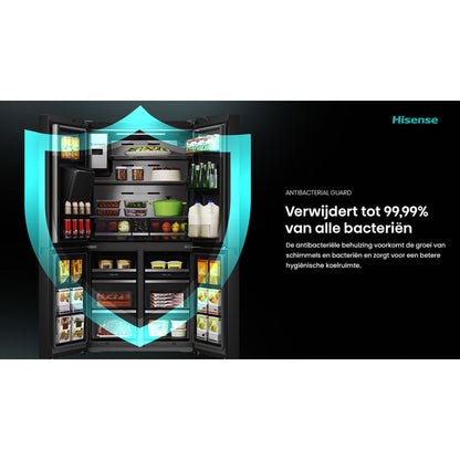 HISENSE RQ760N4SBFE Vrijstaande Cross door koelkast, Zwart, 584 l