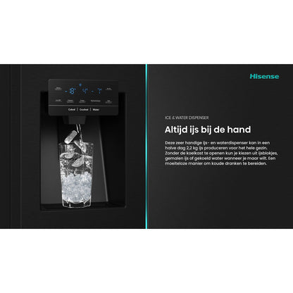 HISENSE RQ760N4SBFE Vrijstaande Cross door koelkast, Zwart, 584 l