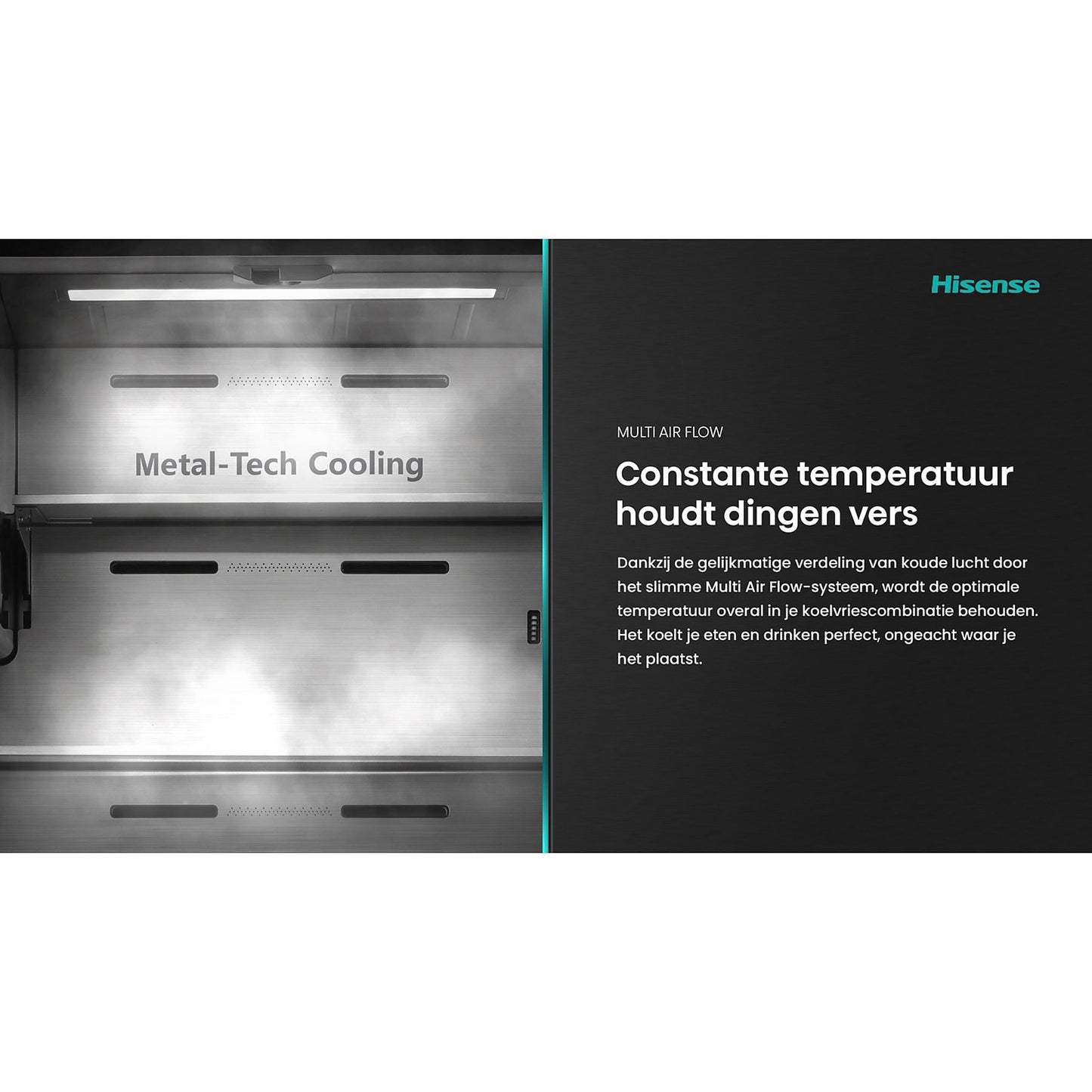 HISENSE RQ760N4SBFE Vrijstaande Cross door koelkast, Zwart, 584 l
