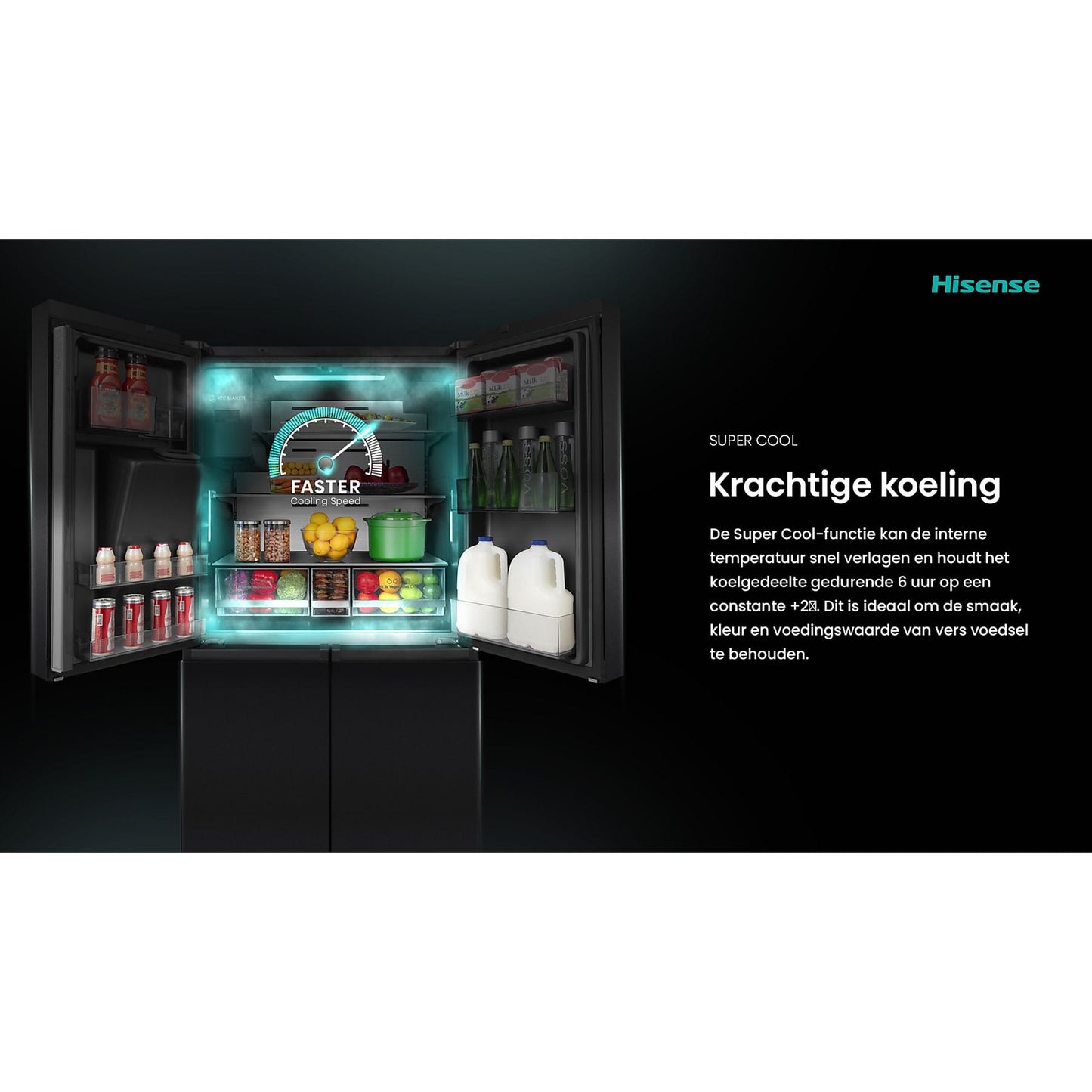 HISENSE RQ760N4SBFE Vrijstaande Cross door koelkast, Zwart, 584 l