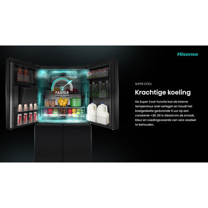 HISENSE RQ760N4SBFE Vrijstaande Cross door koelkast, Zwart, 584 l