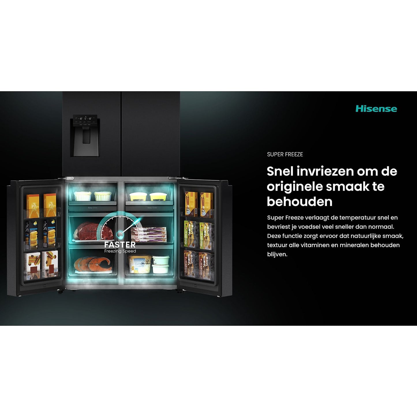 HISENSE RQ760N4SBFE Vrijstaande Cross door koelkast, Zwart, 584 l
