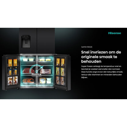 HISENSE RQ760N4SBFE Vrijstaande Cross door koelkast, Zwart, 584 l