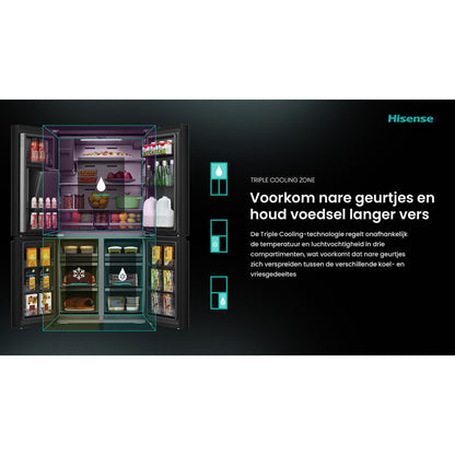 HISENSE RQ760N4SBFE Vrijstaande Cross door koelkast, Zwart, 584 l