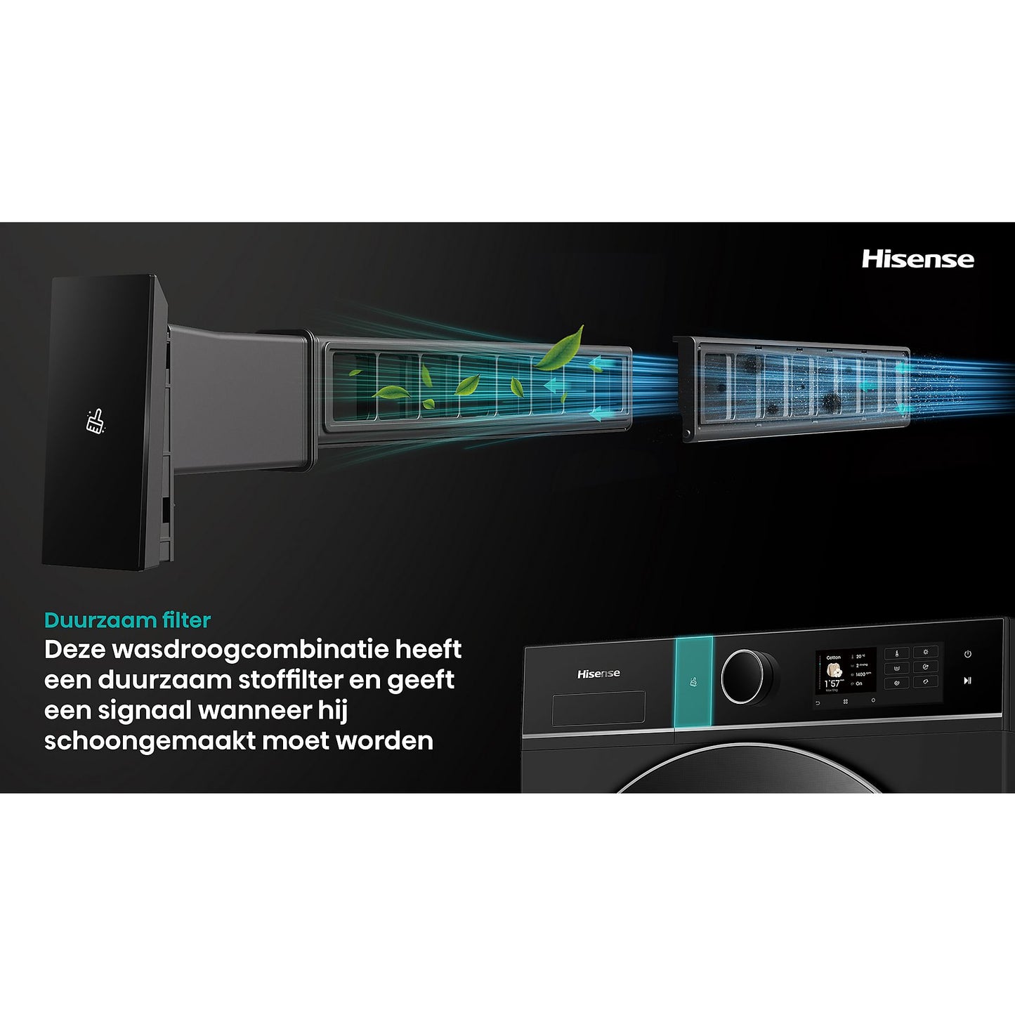 HISENSE WD5I1245BBRH/BLX - Was-droogcombinatie - 12 kg + 8 kg - 1400 rpm - 72 dB