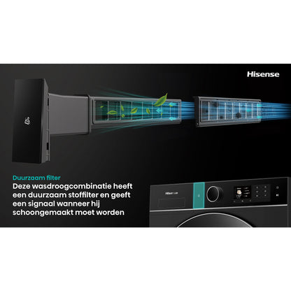 HISENSE WD5I1245BBRH/BLX - Was-droogcombinatie - 12 kg + 8 kg - 1400 rpm - 72 dB
