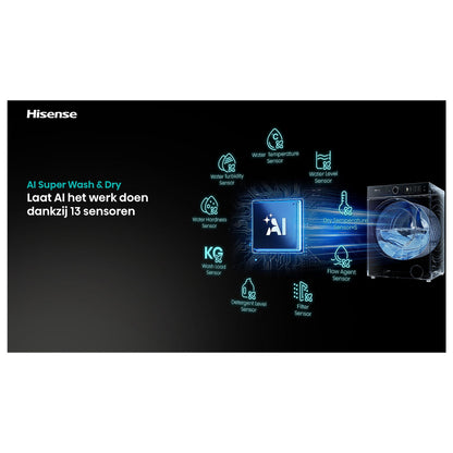 HISENSE WD5I1245BBRH/BLX - Was-droogcombinatie - 12 kg + 8 kg - 1400 rpm - 72 dB