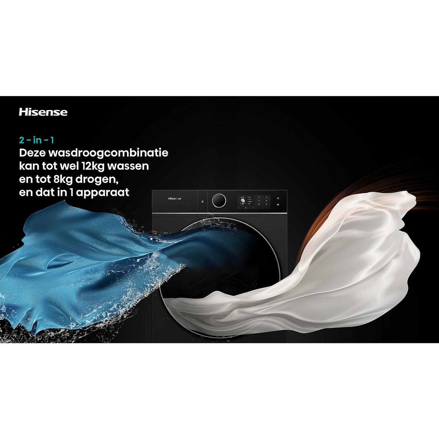 HISENSE WD5I1245BBRH/BLX - Was-droogcombinatie - 12 kg + 8 kg - 1400 rpm - 72 dB