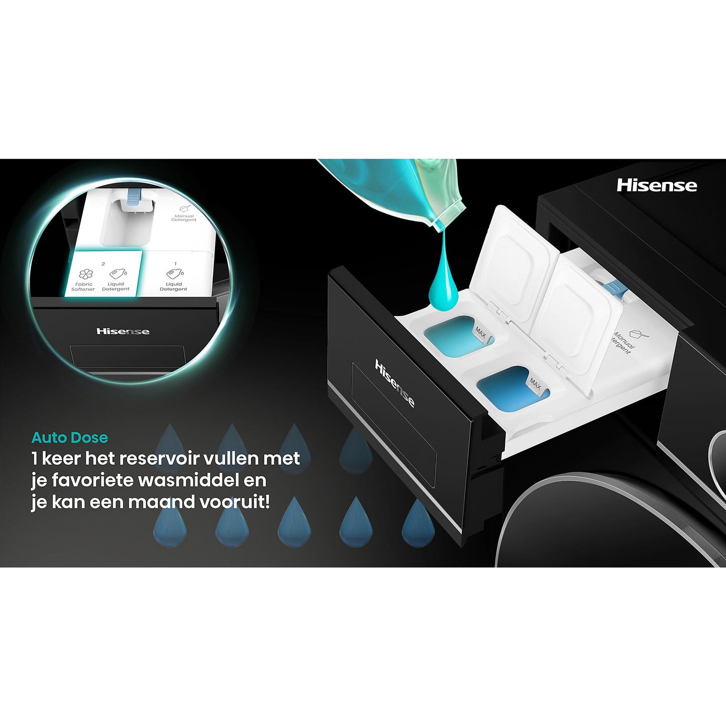HISENSE WD5I1245BBRH/BLX - Was-droogcombinatie - 12 kg + 8 kg - 1400 rpm - 72 dB