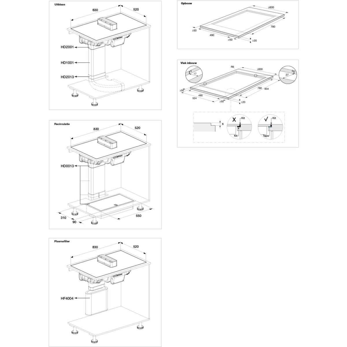 ATAG HIDD28472SVI kookplaat Zwart Ingebouwd 83 cm Inductiekookplaat zones 4 zone(s) Inbouw afzuigkap