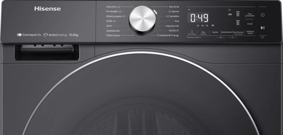 Hisense 5S Serie WF5S1045BB - Wasmachine met Energielabel A - 10,5kg - Auto dosing - 72dB (A) - Steam Wash -1400 toeren - Power Wash 49' - Connectlife