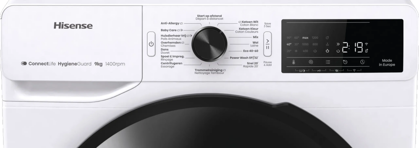 HISENSE WF3V943BW/BLX Vrijstaande wasmachine, 9 kg, 1400 tr/min.