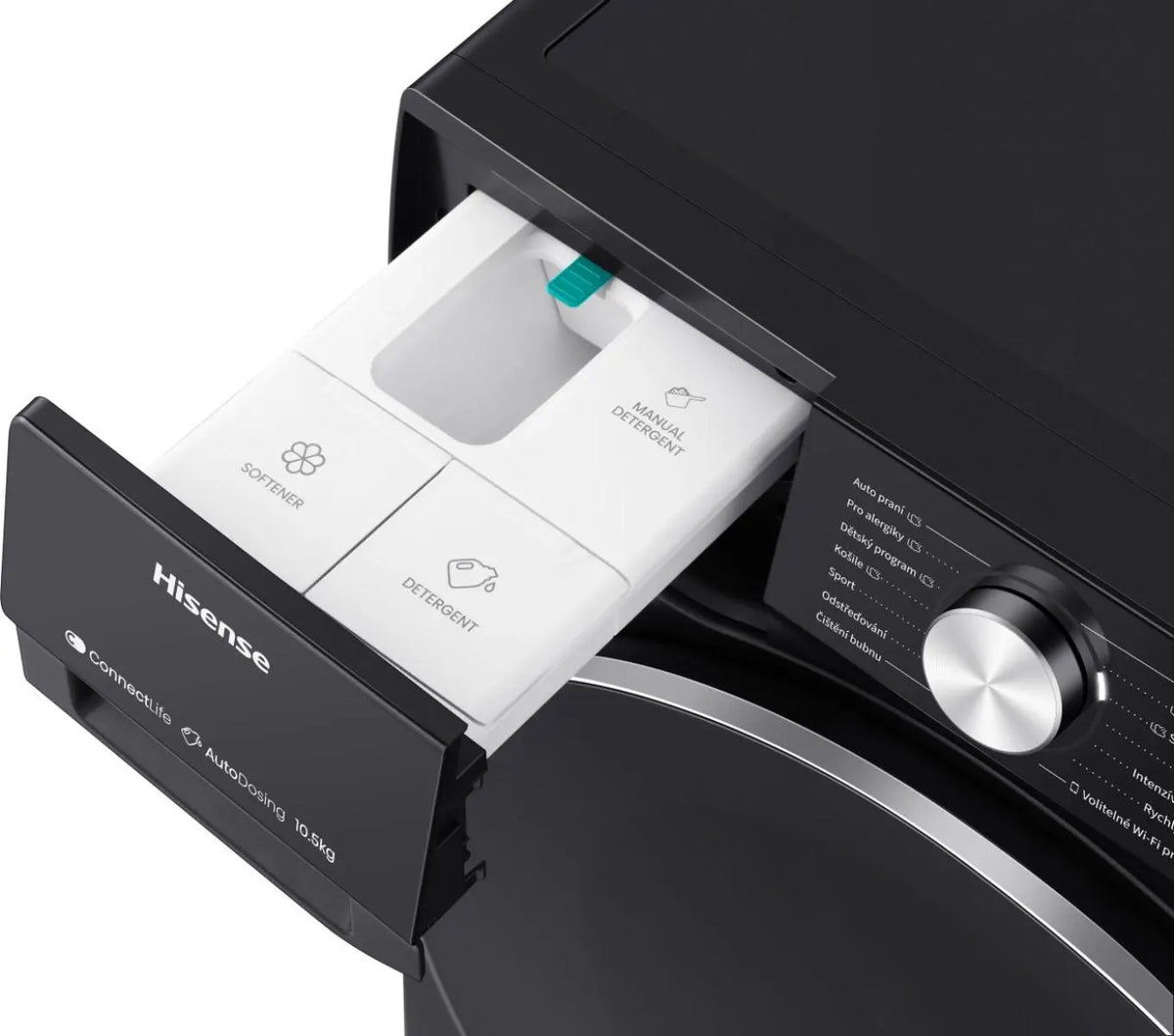 Hisense 5S Serie WF5S1045BB - Wasmachine met Energielabel A - 10,5kg - Auto dosing - 72dB (A) - Steam Wash -1400 toeren - Power Wash 49' - Connectlife
