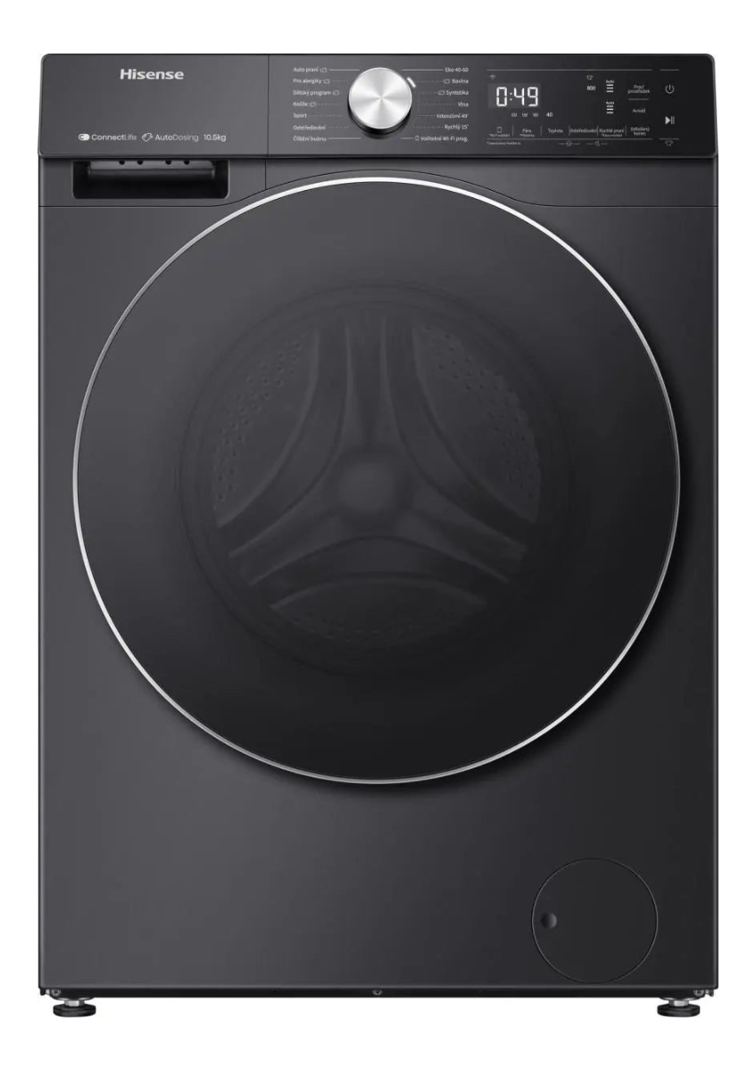 Hisense 5S Serie WF5S1045BB - Wasmachine met Energielabel A - 10,5kg - Auto dosing - 72dB (A) - Steam Wash -1400 toeren - Power Wash 49' - Connectlife
