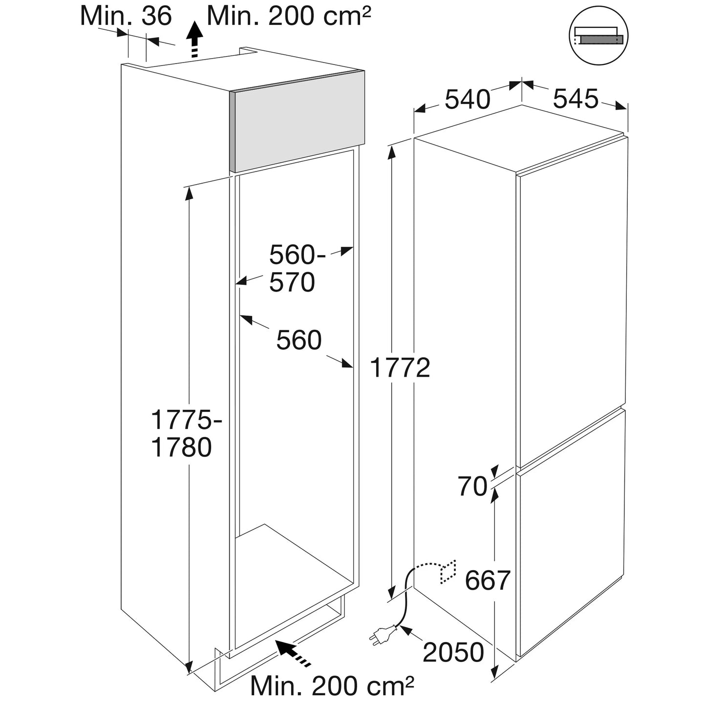 PELGRIM PCS34178L Koel-/vriescombinatie, nis 178 cm