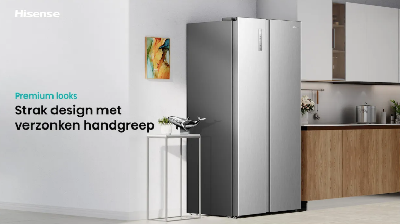 Hisense RS3P558NEID – Amerikaanse Koelkast – 544 Liter – Waterdispenser – Energieklasse D – RVS