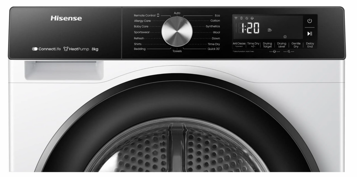 Hisense DH3S802BW2 – Warmtepompdroger – 8 kg – Energieklasse D – Wit