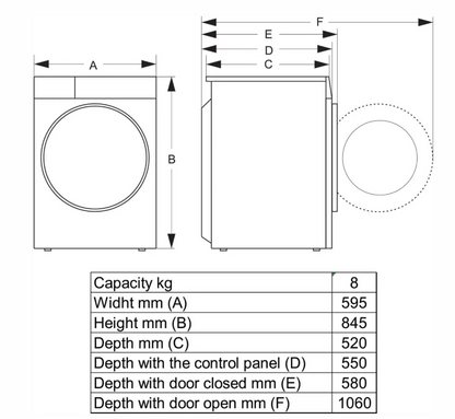 Hisense DH3S802BW2 – Warmtepompdroger – 8 kg – Energieklasse D – Wit