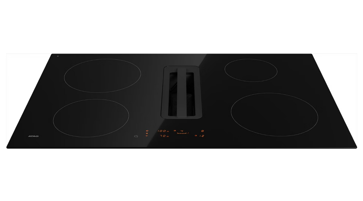 ATAG HIDD88471FX – Inductiekookplaat met Geïntegreerde Afzuiging – 80 cm – 4 Kookzones – Zwart Glas
