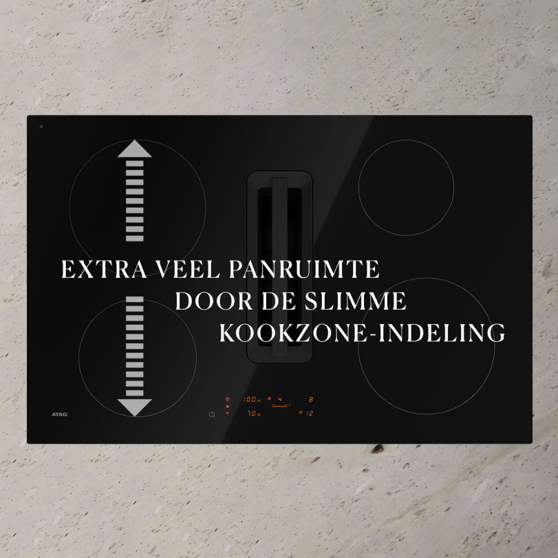 ATAG HIDD88471FX – Inductiekookplaat met Geïntegreerde Afzuiging – 80 cm – 4 Kookzones – Zwart Glas