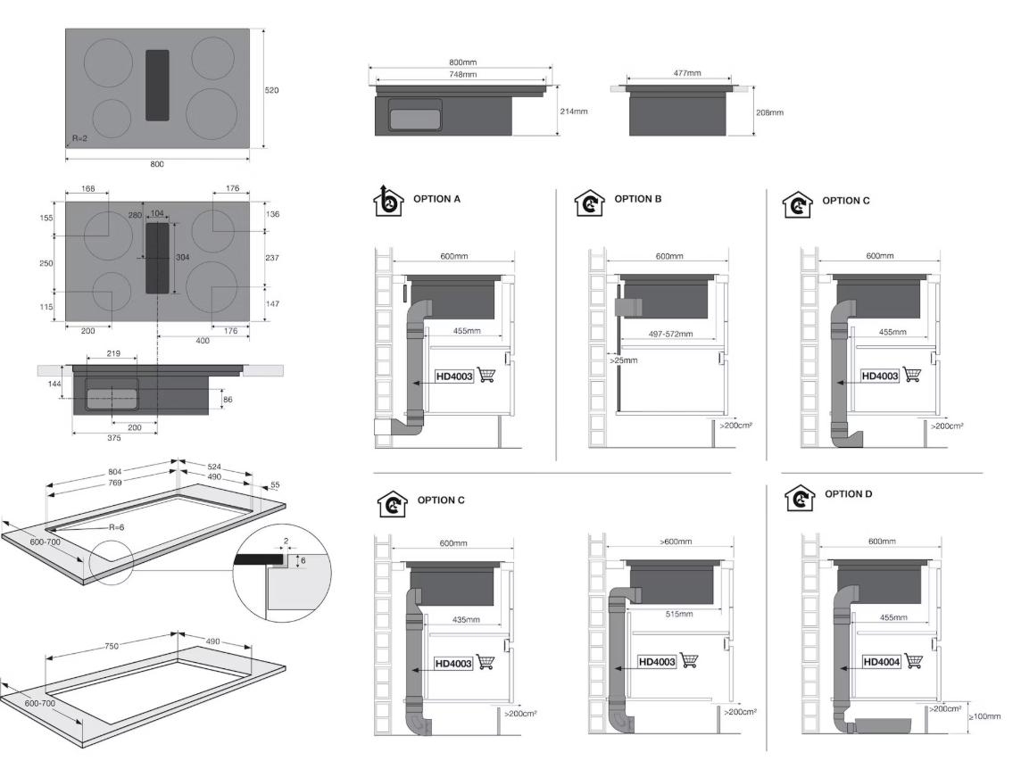 ATAG HIDD88471FX – Inductiekookplaat met Geïntegreerde Afzuiging – 80 cm – 4 Kookzones – Zwart Glas