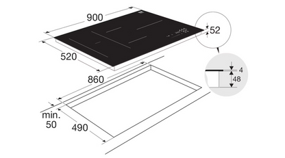 ETNA KIF890ZT – Inductiekookplaat – 90 cm – 5 Kookzones – Flexzone – Zwart Glas