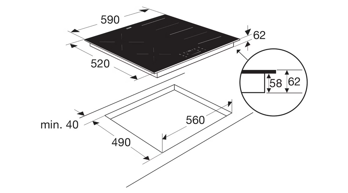 ETNA KIF360ZT – Inductiekookplaat – 60 cm – 4 Kookzones – Flexzone – Zwart Glas