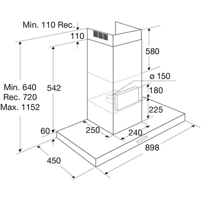 ATAG WS90211JM – Wandafzuigkap 90 cm | RVS | 700 m³/h Afzuigcapaciteit | LED-verlichting