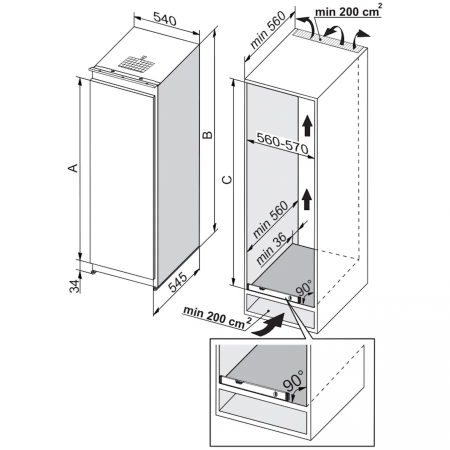 Pelgrim PVS34140N – Inbouw Vriezer – 154 Liter – NoFrost – 140 cm